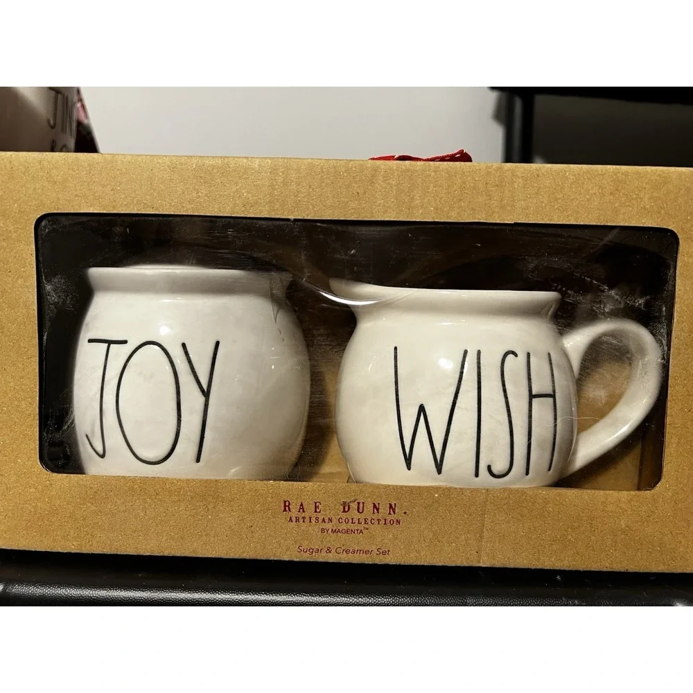 Rae Dunn Artisan Christmas Wish and Joy Cream and Lidded Sugar Set